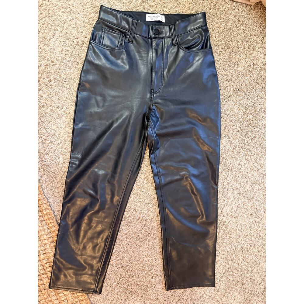 Abercrombie & Fitch ultra high rise ankle strait vegan leather pants 4